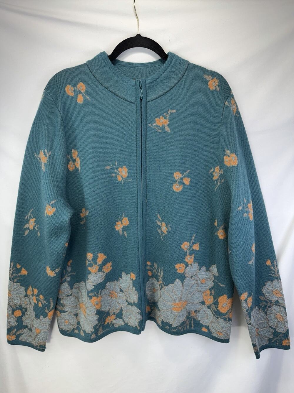 NWT Pendleton VTG 100% Merino Wool Zip Long Sleeve Cardigan Teal Floral Sz XL